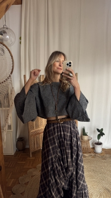 Bluzka Pauline grey flowers UNIKAT